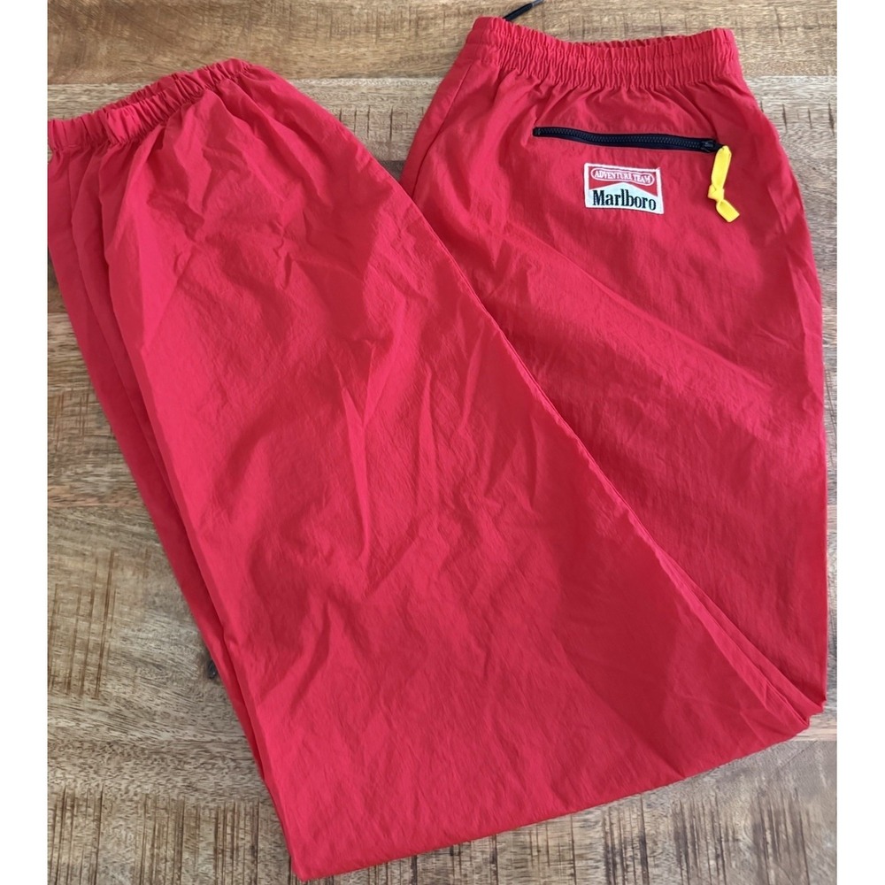 Vintage Marlboro Adventure Team Pants Mens L Red Nylon Track Jogger 90s